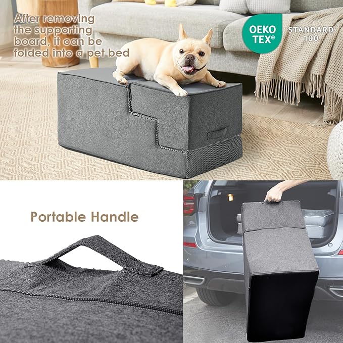 EHEYCIGA Dog Stairs Ramp for High Bed 22.5”H, 5-Step Dog Steps for Bed, Pet Steps for Small Dogs and Cats, Non-Slip Balanced Dog Indoor Ramp, Grey
