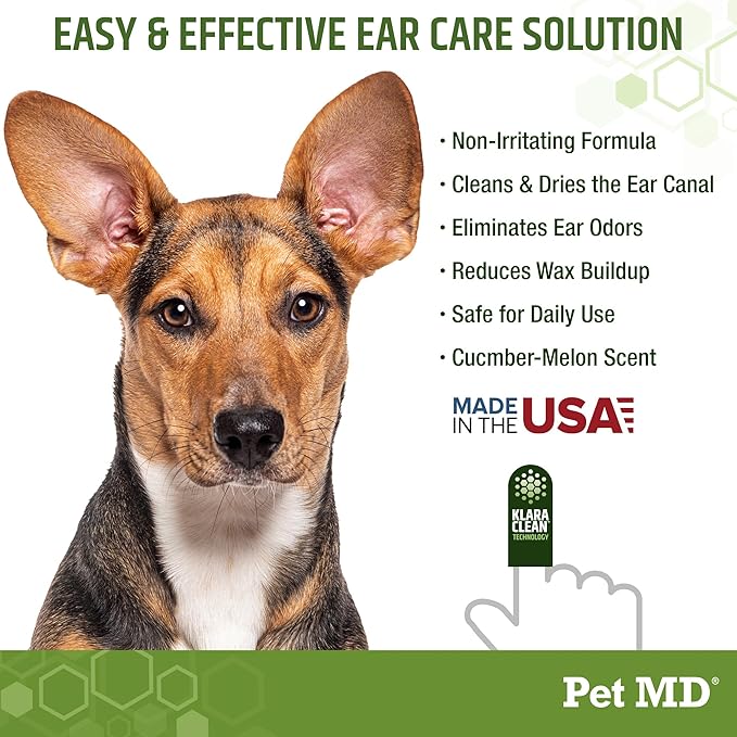 Pet MD Ear Finger Wipes for Dogs - Extra-Coverage and Large Design - with Eucalyptus and Aloe Vera for Dogs - Pet Ear Cleaning Finger Wipes & Puppy Ear Cleaner - 50ct