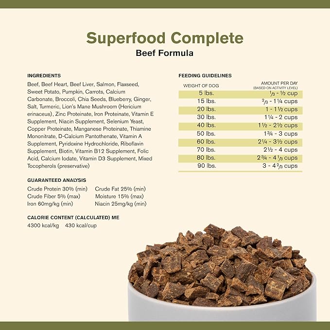 Superfood Complete, Air-Dried Adult Dog Food - High Protein, Zero Fillers, Superfood Nutrition by Katherine Heigl (11.5 oz., Beef Formula)