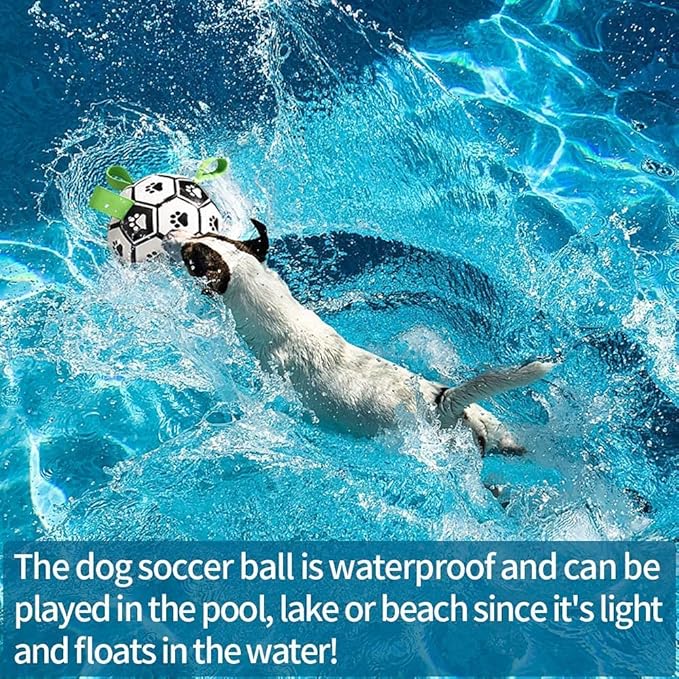 QDAN Dog Soccer Balls Toy with Bell Inside, Outdoor Interactive Dog Toys for Tug of War, Puppy Birthday Gifts, Dog Water Toy, Durable Ropes Squeaky Soccer Dog Ball for Medium and Large Dogs (8 INCH)