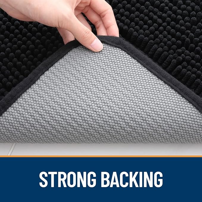 OLANLY Dog Door Mat for Muddy Paws 24x16, Absorbs Moisture and Dirt, Absorbent Non-Slip Washable Mat, Quick Dry Chenille, Mud Mat for Dogs, Entry Indoor Door Mat for Inside Floor, Black
