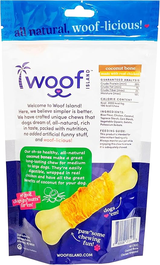 Coconut Dog Bones - Premium, All Natural Coconut Dog Treats - Healthy Puppy Treats & Vitamin Rich Rawhide Free Dog Chews - (with Real Chicken)