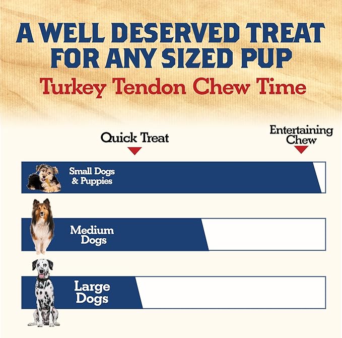Turkey Tendons for Dogs Made in USA, Raised in USA, All-Natural Dog Chews for Small Dogs, Dog Snack for Large Dogs, Single-Ingredient Treat, Healthy No Hide Dog Chews (3 oz)