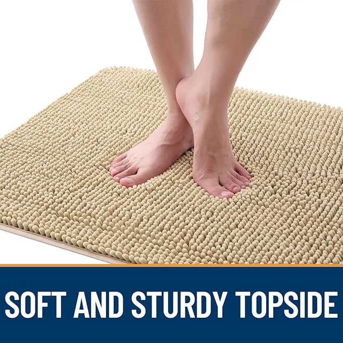 OLANLY Dog Door Mat for Muddy Paws 24x16, Absorbs Moisture and Dirt, Absorbent Non-Slip Washable Mat, Quick Dry Chenille, Mud Mat for Dogs, Entry Indoor Door Mat for Inside Floor, Beige