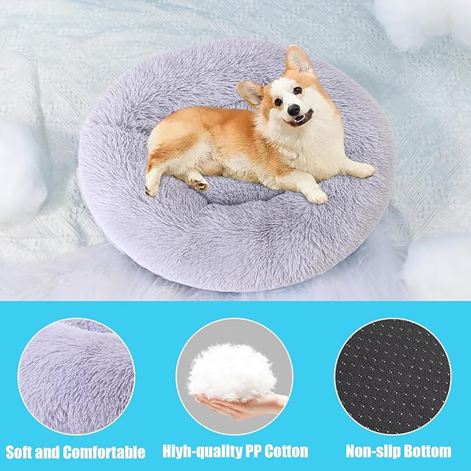 HYQ Small Dog Bed, Pet Beds for Small Dogs, Cat Beds for Indoor Cats, Fluffy Faux Fur Plush Small Dog Bed, Washable Puppy Bed with Anti-Slip Bottom, Dog Bed Small Size Dog (Light Gray, 17 Inch)