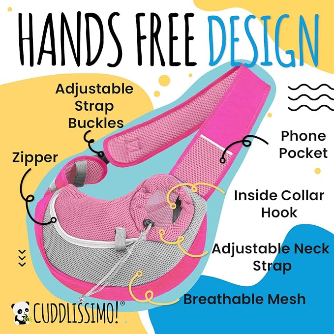 Pet Sling Carrier - Small Dog Puppy Cat Carrying Bag Purse Pouch - For Pooch Doggy Doggie Yorkie Chihuahua Baby Papoose Bjorn - Hiking Front Backpack Chest Body Holder Pack To Wear (Pink)