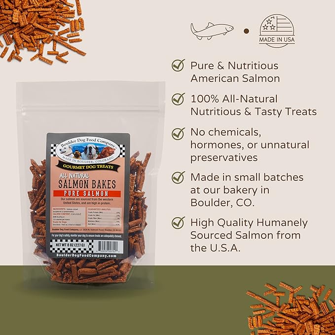 Salmon Bakes: Pure Salmon Dog Treats - All Natural Treats for Dogs. Vet Approved, Limited Ingredient, Grain Free, Healthy & Nutritious Treats for Dogs (Salmon, 8oz)