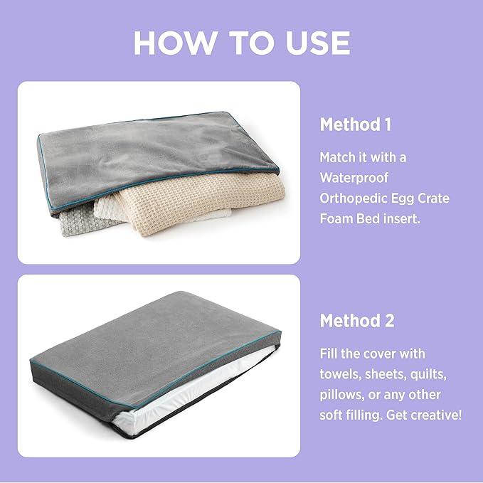 Lesure Dog Bed Cover Flannel - Medium Dog Bed Washable Removable Cover, Plush Fleece Replacement Cover for Orthopedic Pet Mad Beds, 29x18x3 Inches Grey