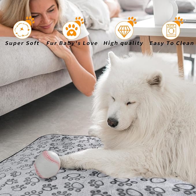 LOKOZ Fleece Blanket for Small Medium Dogs - Washable Puppy Blanket with Cute Paw Print for Bed Couch Protection