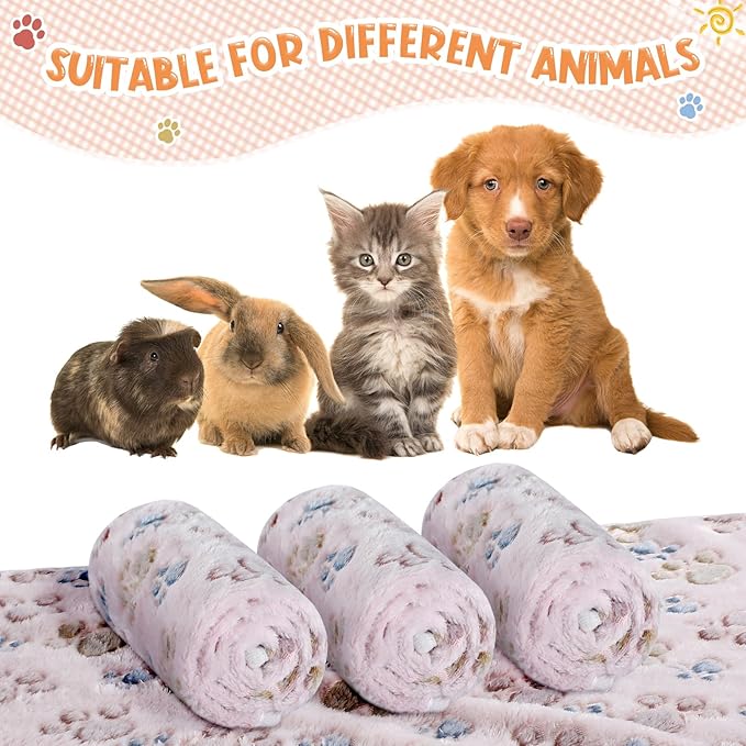 Tatuo 4 Pcs Dog Blanket Pet Puppy Blanket Puppy Teething Toys Paw Print Fleece Blanket for Pet Cat Soft Warm Sleep Mat Guinea Pig Cage Blanket(Small(24 x 16 Inch),Beige)