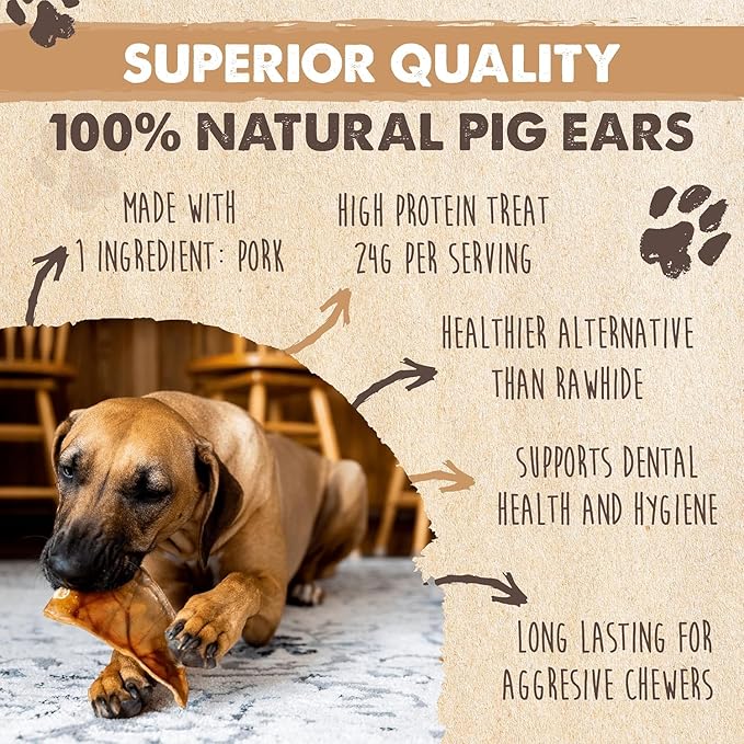 Mighty Paw Half Pig Ears for Dogs - All Natural, Single Ingredient Pig Ear Dog Treats. Rawhide Alternative, Snacks for Small and Large/Medium Dogs. Pigs Ears Dog Chews, Dog Pig Ears (12 Pack)