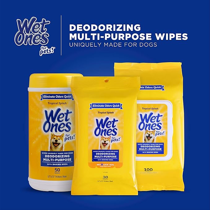 Wet Ones for Pets Deodorizing Multi-Purpose Dog Wipes With Baking Soda Dog Deodorizing Wipes For All Dogs in Tropical Splash Scent, Wet Ones Wipes for Deodorizing Dogs (Pack of 12,600 Count Total)