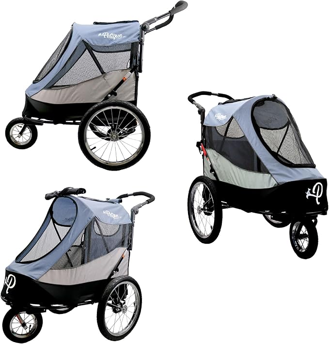 Petique Trailblazer Jogger, Dog Cart for Medium Size Pets, Ventilated Pet Stroller for Cats & Dogs, Gray