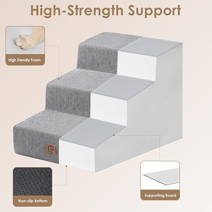 EHEYCIGA Dog Stairs for Small Dog 15.7”H, 3-Step Slope Dog Stairs for Couch and Sofa, Pet Steps with Non-Slip Bottom, Low Ramp and Larger Step Area