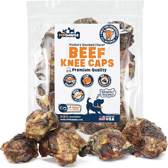 Single Ingredient Dog Bone Made in USA - Beef Knee Caps - 100% Natural Dog Bones for Aggressive Chewers - from USDA Inspected Beef - Hickory Smoked - Individually Wrapped (10 Piece Pack)