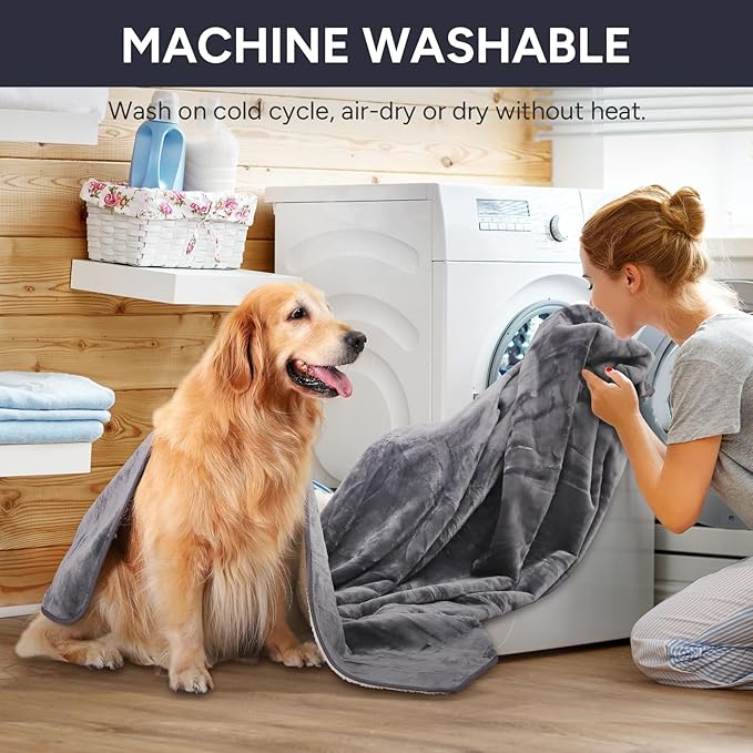 Waterproof Dog Blanket Bed Cover for Bed Couch Sofa, Liquid Pee Proof Pet Blanket Washable, Reversible Sherpa Fleece Blanket Furniture Protector for Medium Large Dogs Cats(Gray, 50"x 60")