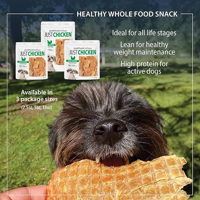 JustFoodForDogs Healthy Dog Treats, Single-Ingredient, Chicken Breast, 2.5 oz (Pack of 4)