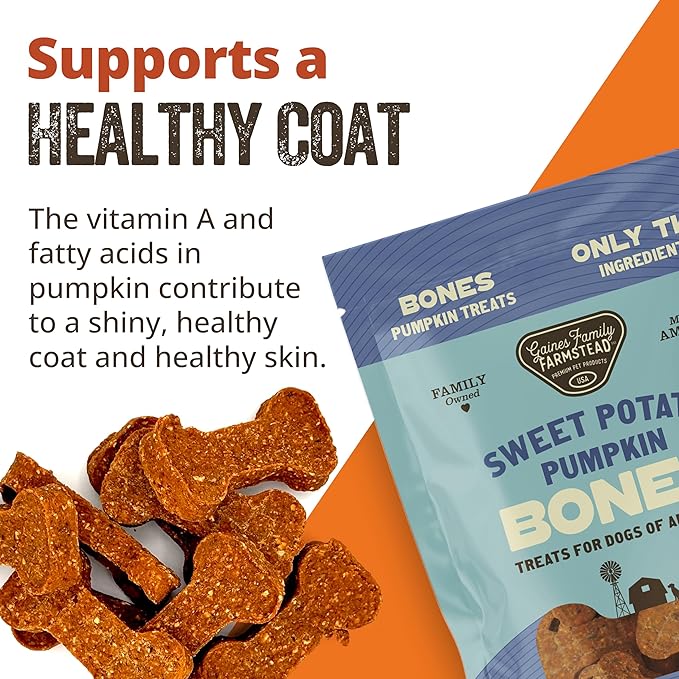 Gaines Family Farmstead Sweet Potato Pumpkin Dog Bones - All-Natural Dog Treats, Digestive Support, Grain-Free, Vitamin-Rich Chews for Puppies & Adult Dogs, 6 oz Bag