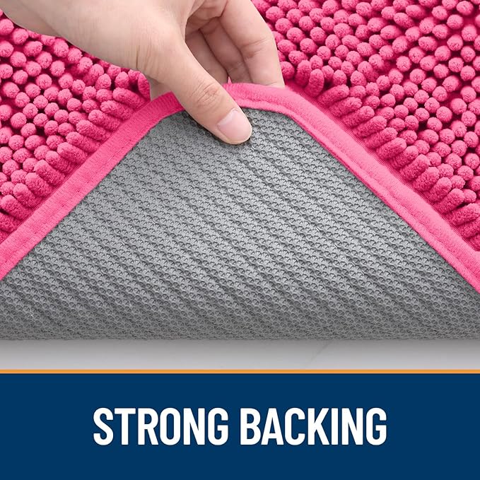OLANLY Dog Door Mat for Muddy Paws 24x16, Absorbs Moisture and Dirt, Absorbent Non-Slip Washable Mat, Quick Dry Chenille, Mud Mat for Dogs, Entry Indoor Door Mat for Inside Floor, Hot Pink