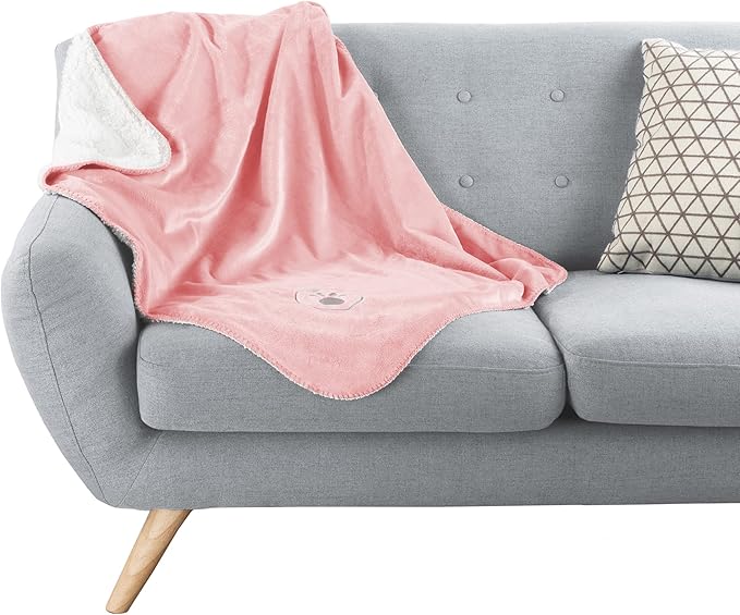 PETMAKER Waterproof Pet Blanket - 30x40-Inch Reversible Sherpa Fleece Throw Protects Couches, Cars, and Beds from Spills, Stains, and Fur (Pink)