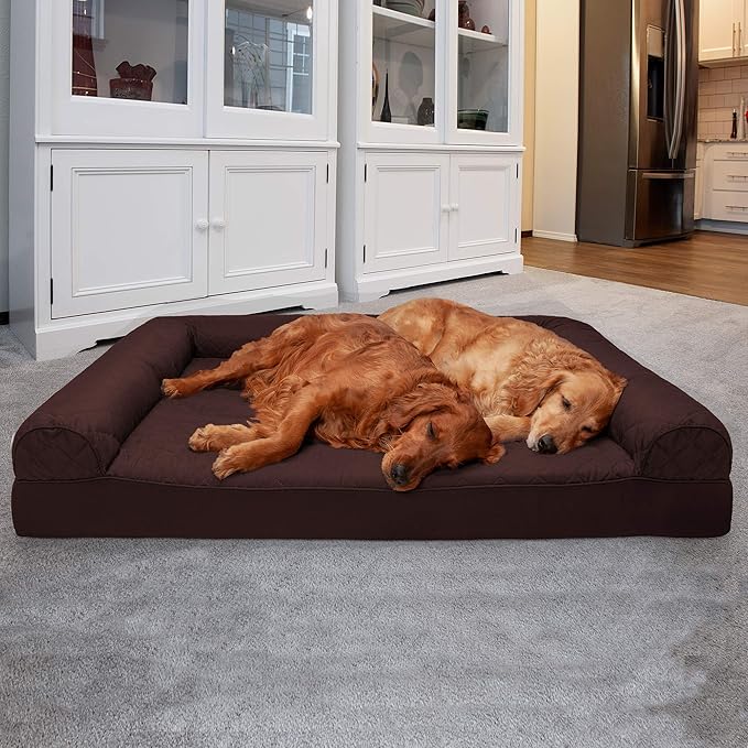 Furhaven Orthopedic Dog Bed for Large Dogs w/ Removable Bolsters & Washable Cover, For Dogs Up to 125 lbs - Quilted Sofa - Coffee, Jumbo Plus/XXL