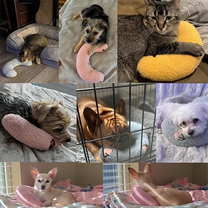 T'CHAQUE Dog Pillow Bed, Cat Calming Pillow, Dog Neck Pillow for Joint Relief Sleeping, Ultra Soft Half Donut Cuddler, Pillow Pet for Upper Spine Support, Doggy/Kitten Pillow Training Toy,Yellow