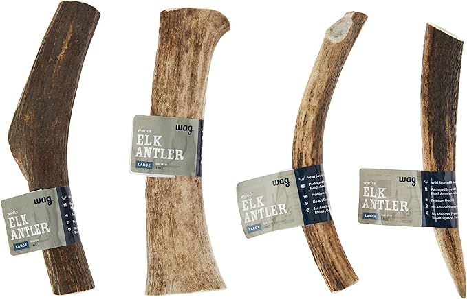 Amazon Brand - Wag Dog Elk Antler Chew, Naturally Shed, Whole, Large 8-9.5 inches (Best for Dogs 30-45 lbs), 3.60 Ounce (Pack of 1)