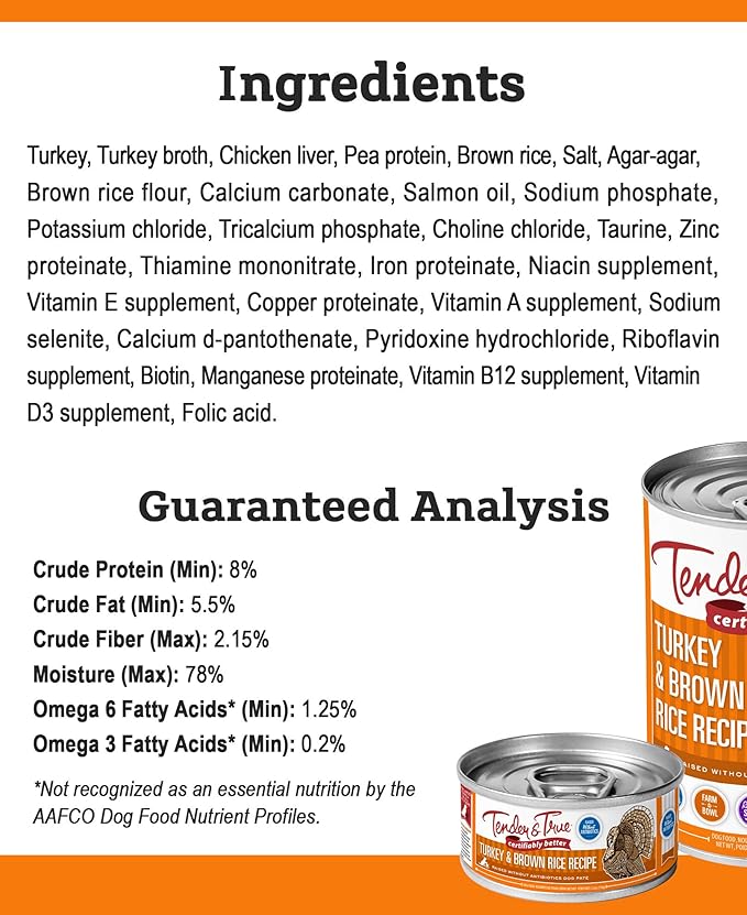 Tender and True Pet Food, Dog Food Can ABF Wet Turkey Brown Rice, 13.2 Ounce