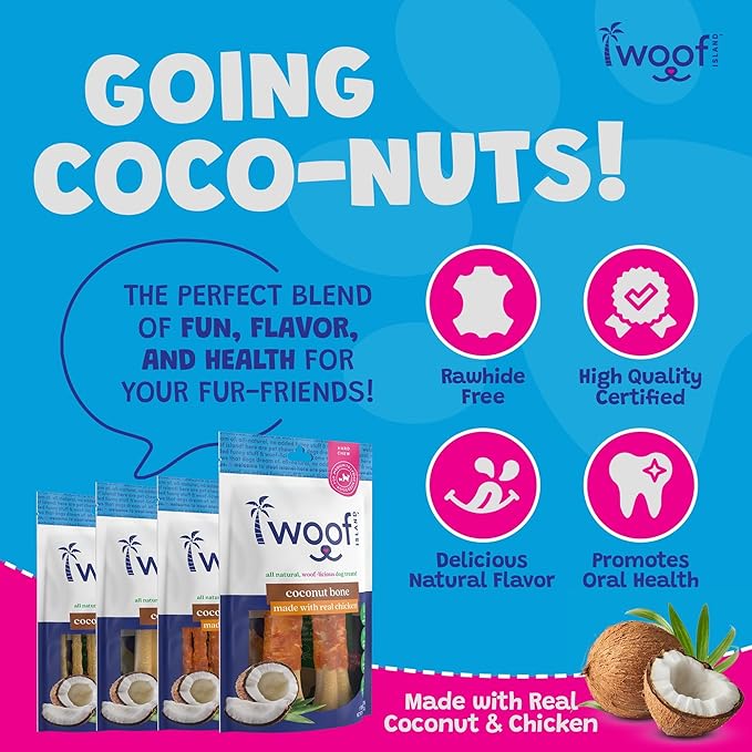 Coconut Dog Bones - Premium, All Natural Coconut Dog Treats - Healthy Puppy Treats & Vitamin Rich Rawhide Free Dog Chews - (with Real Chicken)