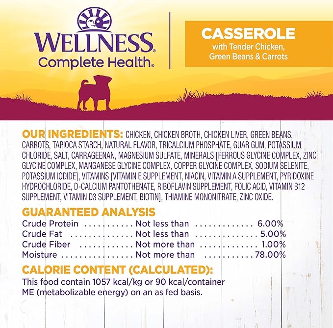 Wellness Petite Entrées Casserole with Tender Chicken, Green Beans & Carrots, 3-Ounce Cup (Pack of 12)
