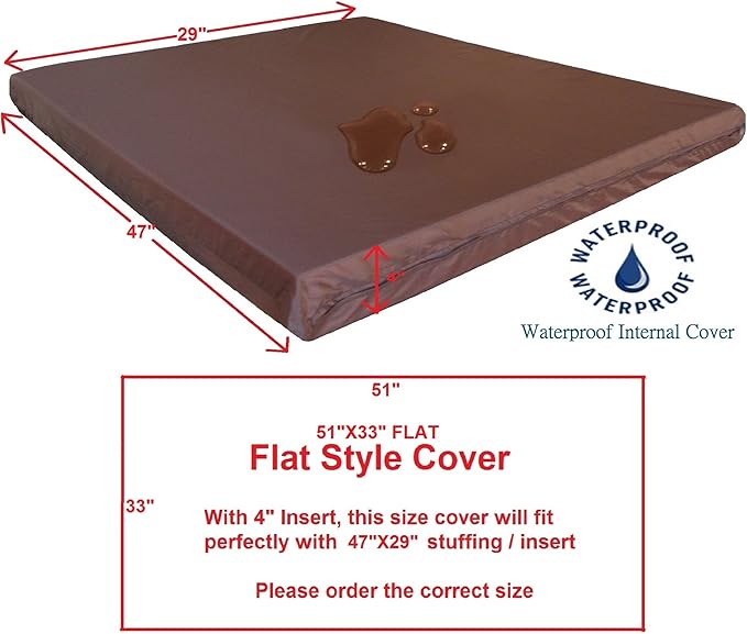Dogbed4less 1 Pack Internal Duvet Case Waterproof Zipper Dog Bed Cover for Extra Large 47"x29"X4" Memory Foam Pad Pet Bed - 51"X33" Flat
