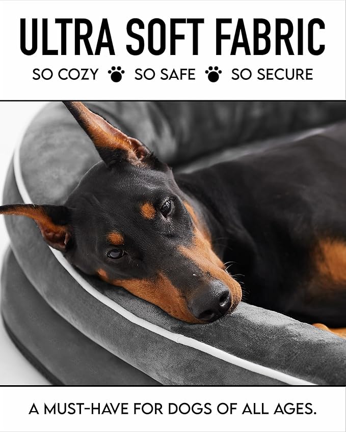 OhGeni Orthopedic Dog Bed for Jumbo Dogs, Dog Couch Design with Egg Foam Support, Removable, Washable Plush Cover and Non-Slip Bottom with Four Sided Bolster Cushion (Gray)