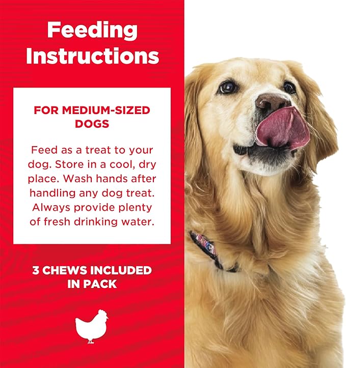 Rawhide Free Dog Chews, Made with Real Chicken, for Medium Sized Dogs, 3 Count