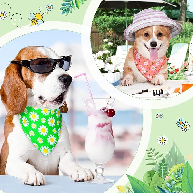 Sadnyy 40 Pcs Summer Spring Dog Bandanas Bulk Flower Hawaiian Triangle Reversible Bandanas for Large Dog Adjustable Pet Kerchief Scarf Washable Cat Scarf for Summer Holiday Pets
