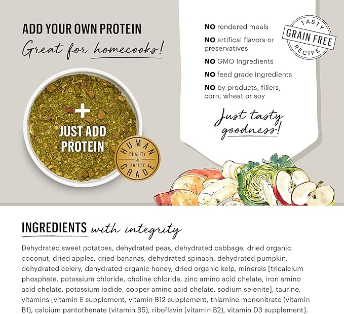 The Honest Kitchen Dehydrated Grain Free Fruit & Veggie Base Mix Dog Food (Just Add Protein), 3 lb Box