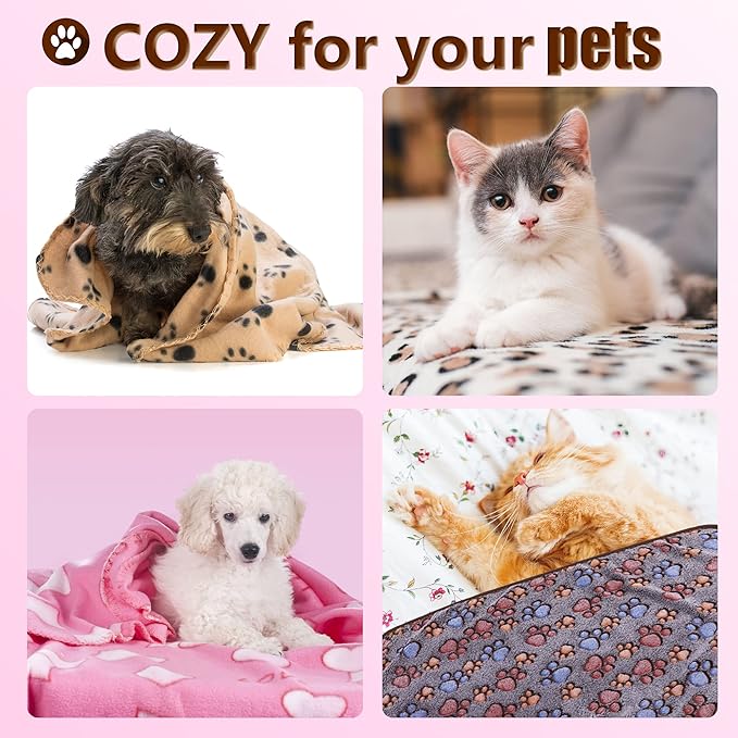 UTTPLL Blanket-Premium-Flannel-Medium-Printed Throw for Cat Dog Puppy Animals Super Soft Fluffy Fleece Pet Blankets Warm Sleep Mat Cute Paw Coffee