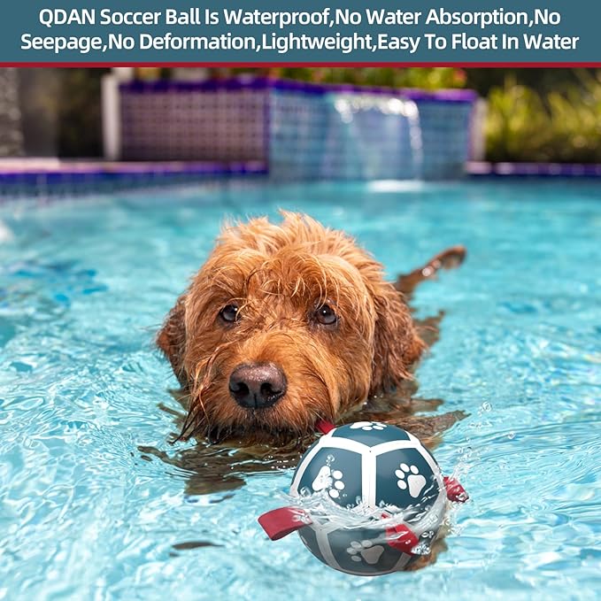 QDAN Dog Toys Soccer Ball with Straps, Outdoor Interactive Dog Toys for Tug of War, Puppy Birthday Gifts, Dog Tug Toy, Dog Water Toy, Durable Dog Balls for Small Dogs - Blue&Red(5 Inch)