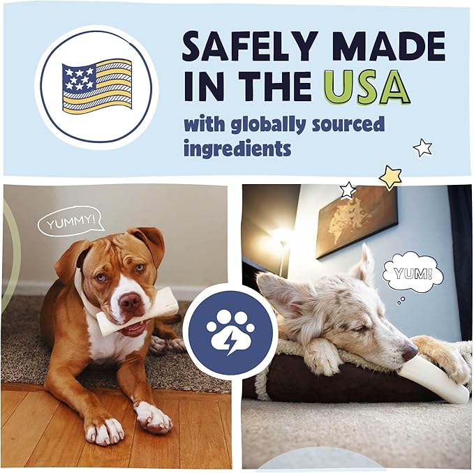 Pawstruck Large 5-6" Filled Dog Bones, Peanut Butter Flavor - Made in USA Long Lasting Stuffed Femur for Aggressive Chewers Dental Treat - Pack of 3 - Packaging May Vary