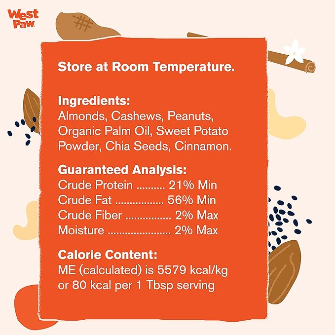 WEST PAW Creamy Treats Nut Butter, Sweet Potato, Chia Seed 6.2 Oz