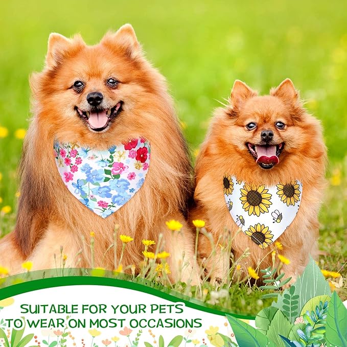 Sadnyy 40 Pcs Summer Spring Dog Bandanas Bulk Flower Hawaiian Triangle Reversible Bandanas for Large Dog Adjustable Pet Kerchief Scarf Washable Cat Scarf for Summer Holiday Pets