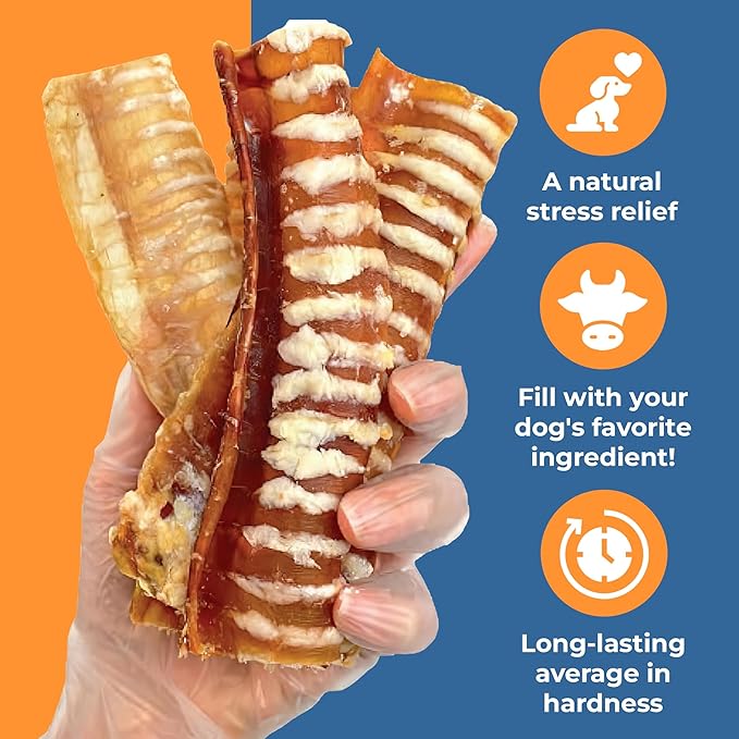 K9warehouse® - 6 Inch Beef Trachea Dog Chews - 12 Count Trachea Flats for Dogs - Packed in USA - Trachea Dog Treats - All Natural Grass-Fed Beef Dog Chews - Rich in Glucosamine Chondroitin