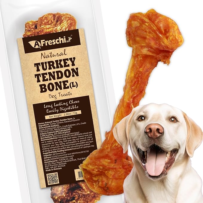 Afreschi Natural Turkey Tendon Bone (L) 10 Units/Box, Dog Treats for Signature Series, All Natural Human Grade Puppy Chew, Turkey Sourced from USA, Hypoallergenic, Rawhide Alternative