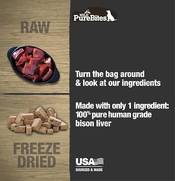 PureBites Wild Bison Freeze Dried Dog Treats, 1 Ingredient, Made in USA, 2.1oz