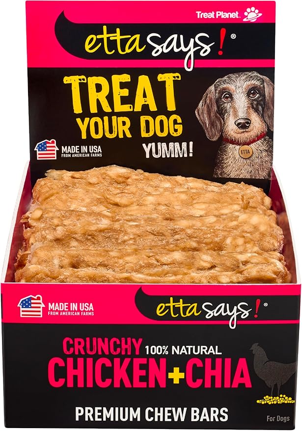 etta says! Premium Crunchy Chew Bars - All Natural - Chicken + Chia - Made in The USA (12 Count Pack of 1)