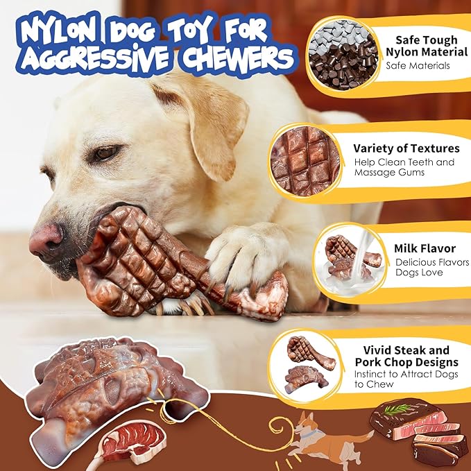 Dog Chew Toys for Aggressive Chewers:2 Pack Indestructible Dog Toy for Large Breed- Tough Nylon Teething Bone Toy to Keep Them Busy