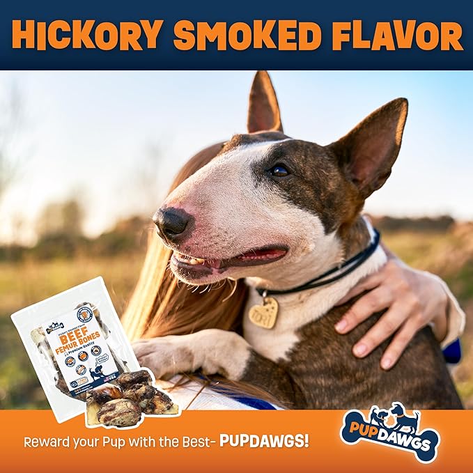 Single Ingredient Dog Bones - Made in USA - Beef Femur Bones - Natural Dog Bones for Aggressive Chewers - from USDA Inspected Beef - Hickory Smoked - Individually Wrapped (8 Piece Pack)