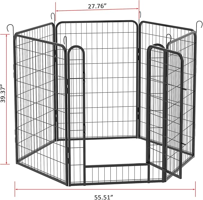6 Panels Dog Playpen Heavy Duty Metal Fence,39.37" Height Outdoor Indoor Pen Anti-Rust with Doors Portable for RV Camping Yard,Black