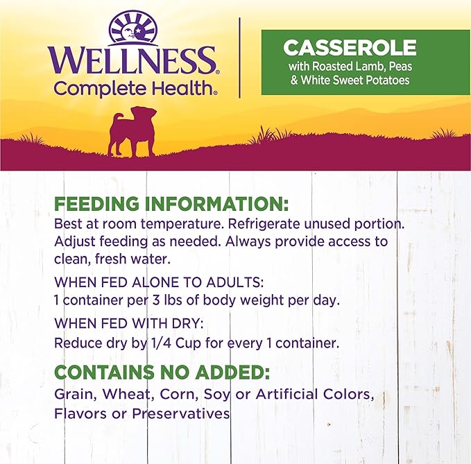 Wellness Petite Entrées Casserole with Roasted Lamb, Peas & White Sweet Potatoes, 3-Ounce Cup (Pack of 12)