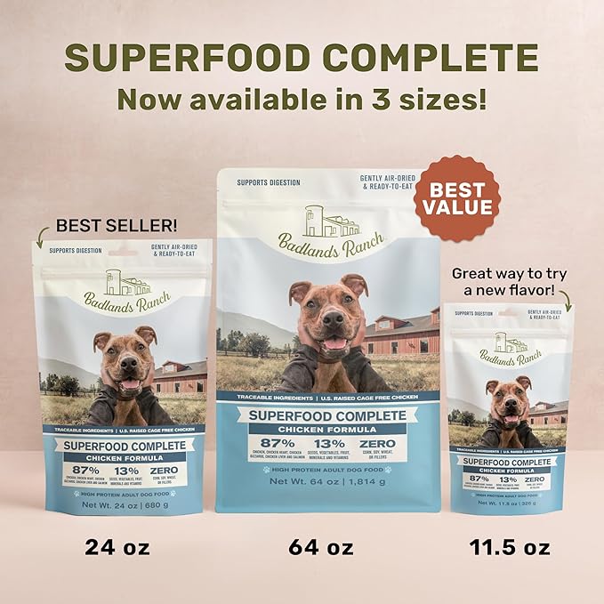 Superfood Complete, Air-Dried Adult Dog Food - High Protein, Zero Fillers, Superfood Nutrition by Katherine Heigl (11.5 oz., Premium Chicken)