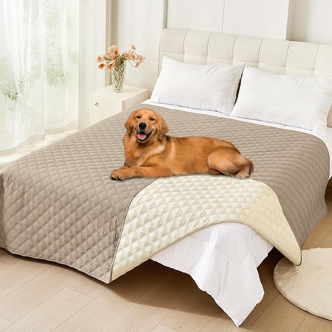 Smiry Waterproof Dog Blanket, Reversible Dog Bed Cover Pet Blanket, Soft Couch Cover for Dogs Washable, Bed Couch Sofa Furniture Protector for Puppy Cat Kids (82"x102", Taupe/Beige)